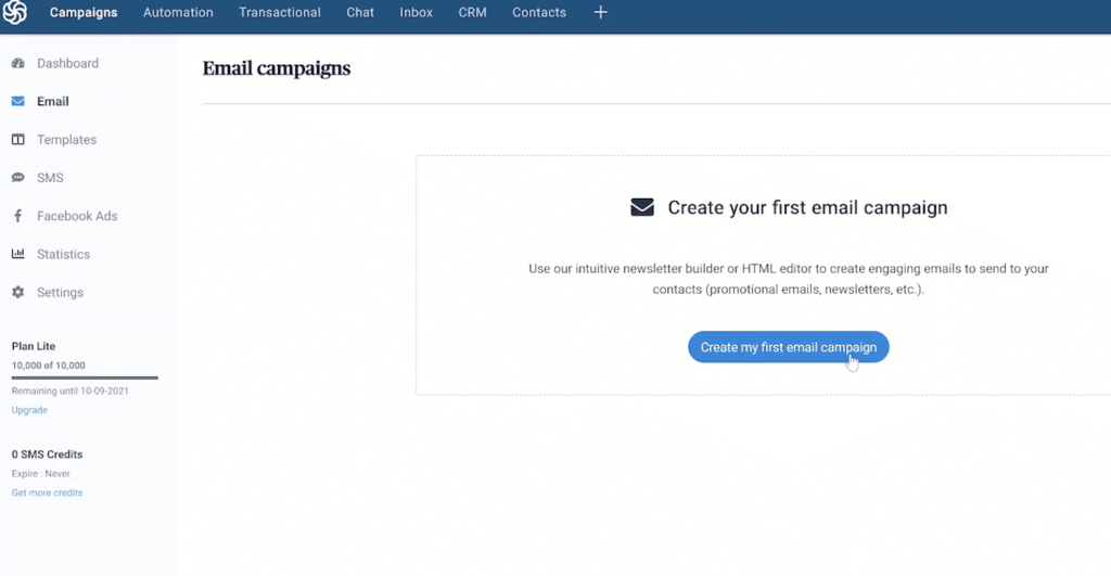 panel de control de sendinblue
