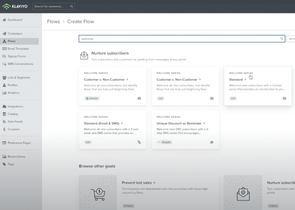 tablero de flujos de klaviyo