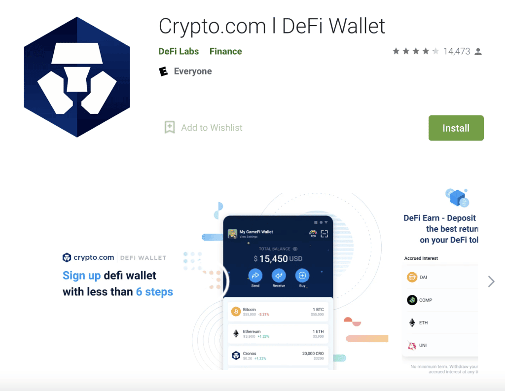 Aplicación Crypto.com DeFi Wallet