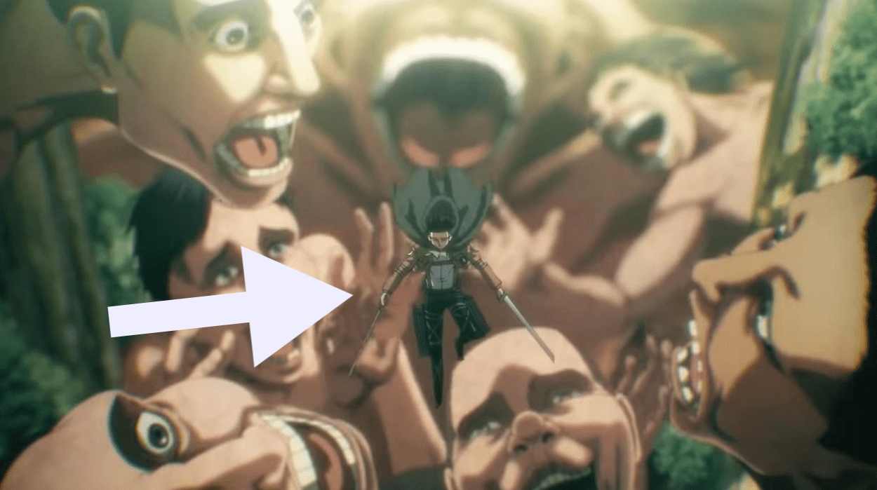 Levi saltando a un mar de titanes