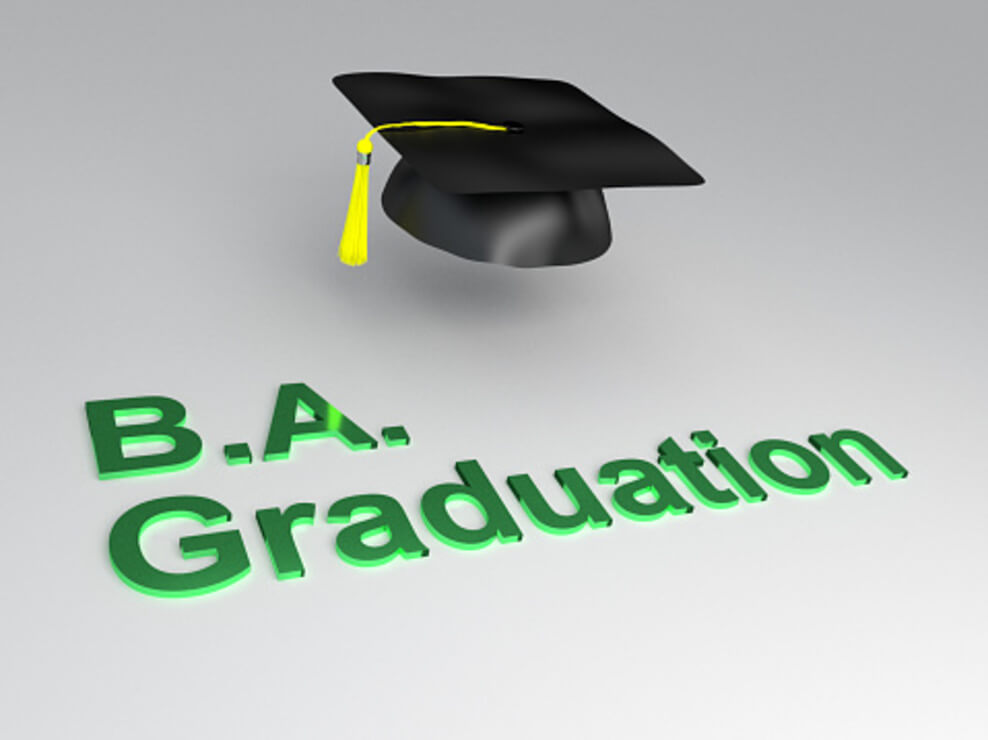 BA vs. Grado AB (Los Bachilleratos) – Todas Las Diferencias Un concepto de graduación presente con un sombrero de graduación bajo la graduación de BA