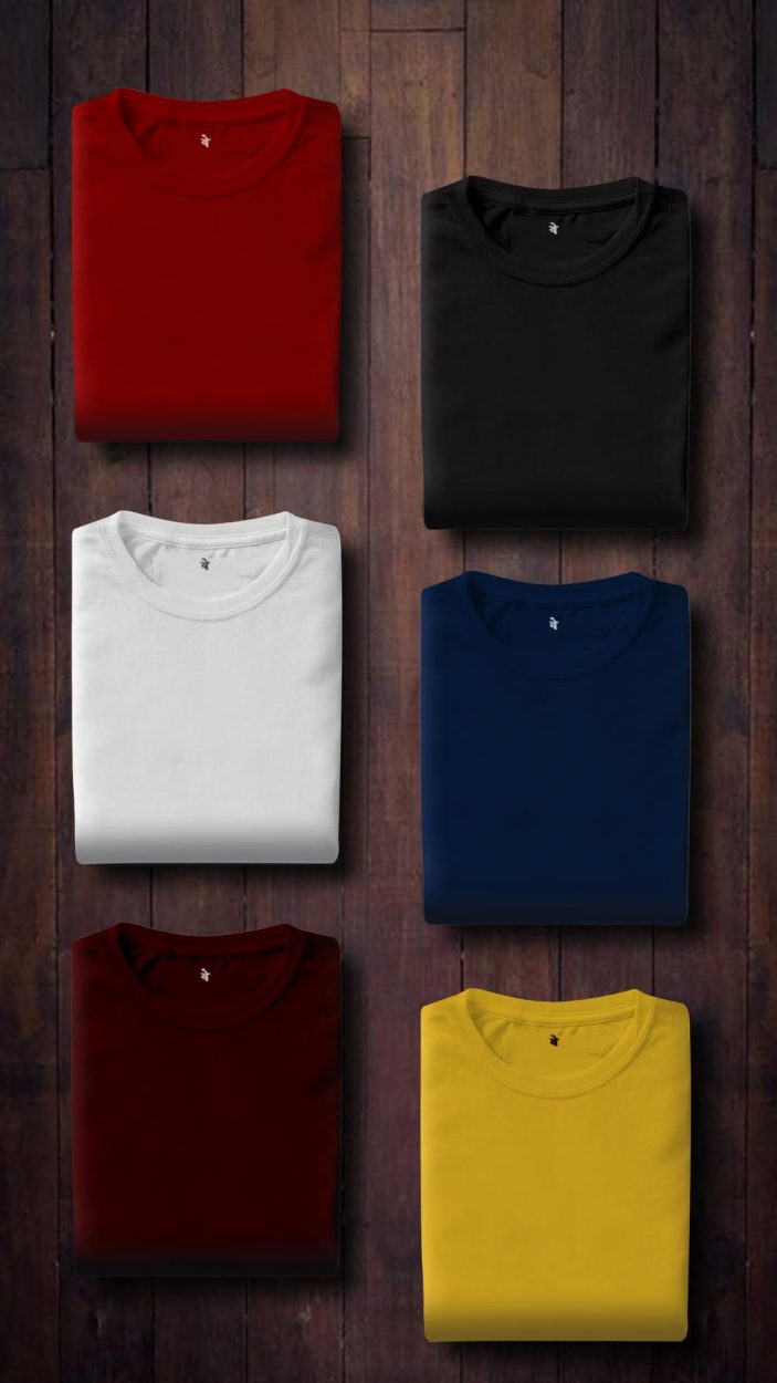 6 camisetas de varios colores bien dobladas