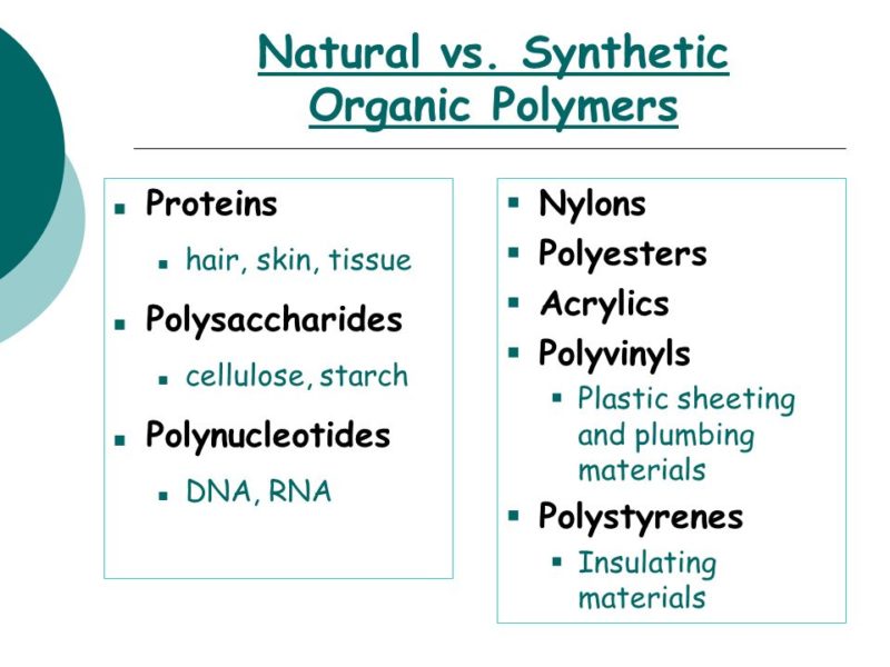 Diferencia entre polímeros naturales y sintéticos.