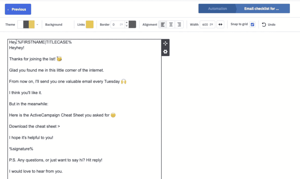 editor de correo electrónico de campaña activa