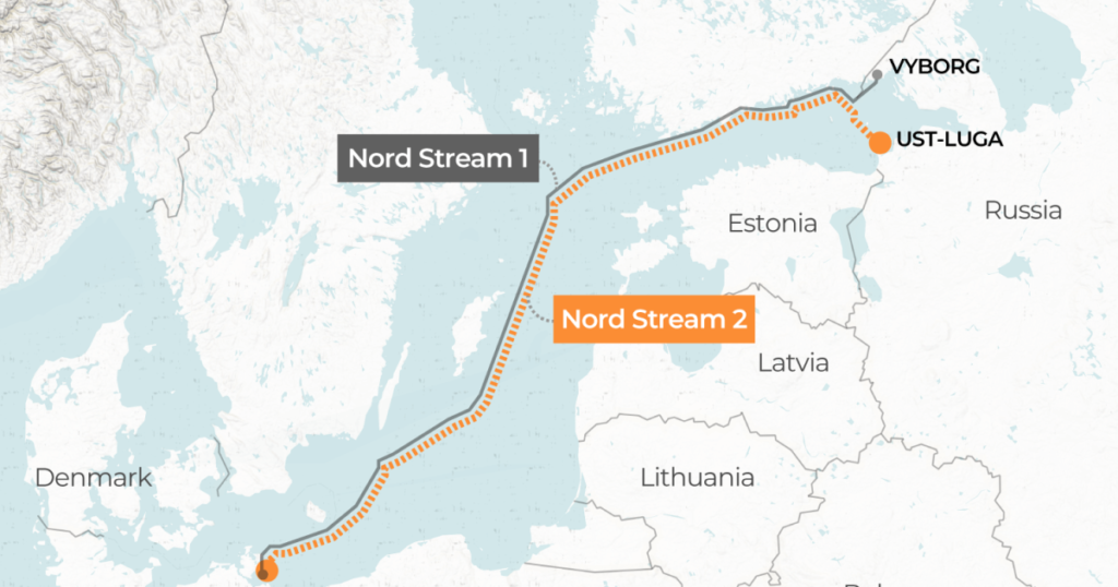 Diferencia entre Nord Stream 1 y 2 1 mapa de la corriente del norte