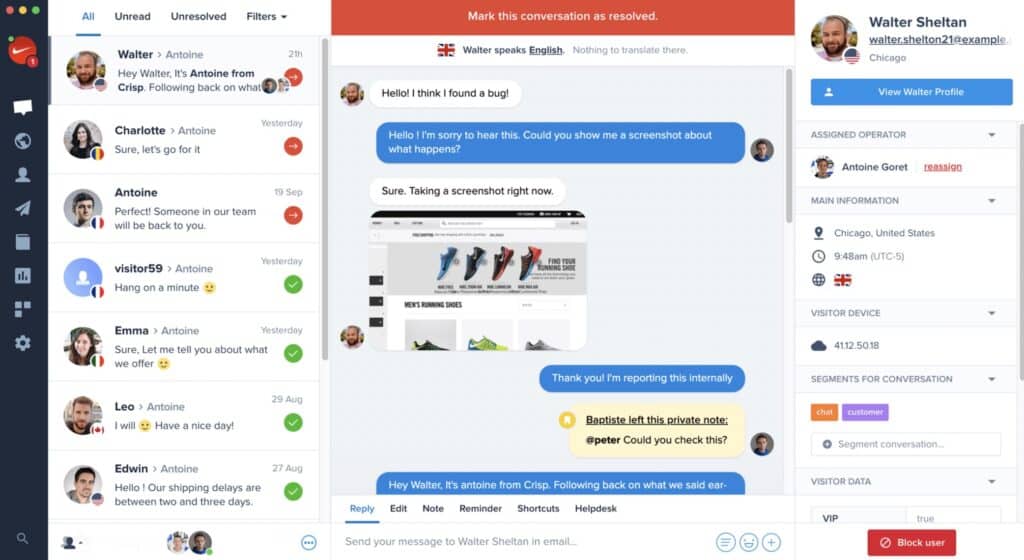 panel de control crisp.chat