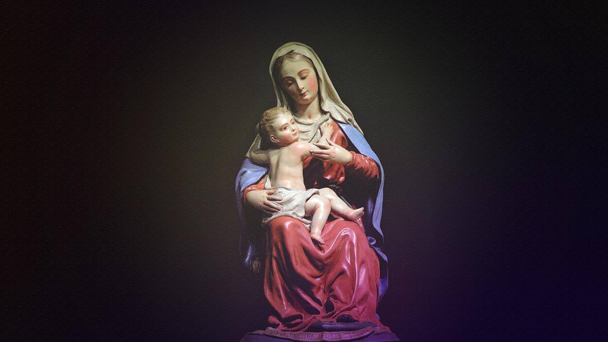 Una imagen de un Jesucristo de niño y su madre.